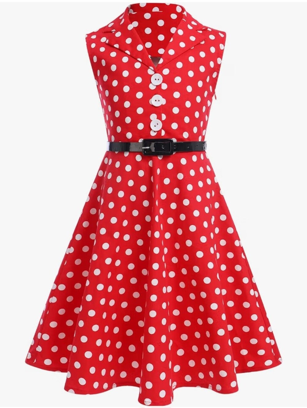 Vintage Girls 50s Style Red Polka Dot Rockabilly Swing Dress with Belt  (7-8 yo)